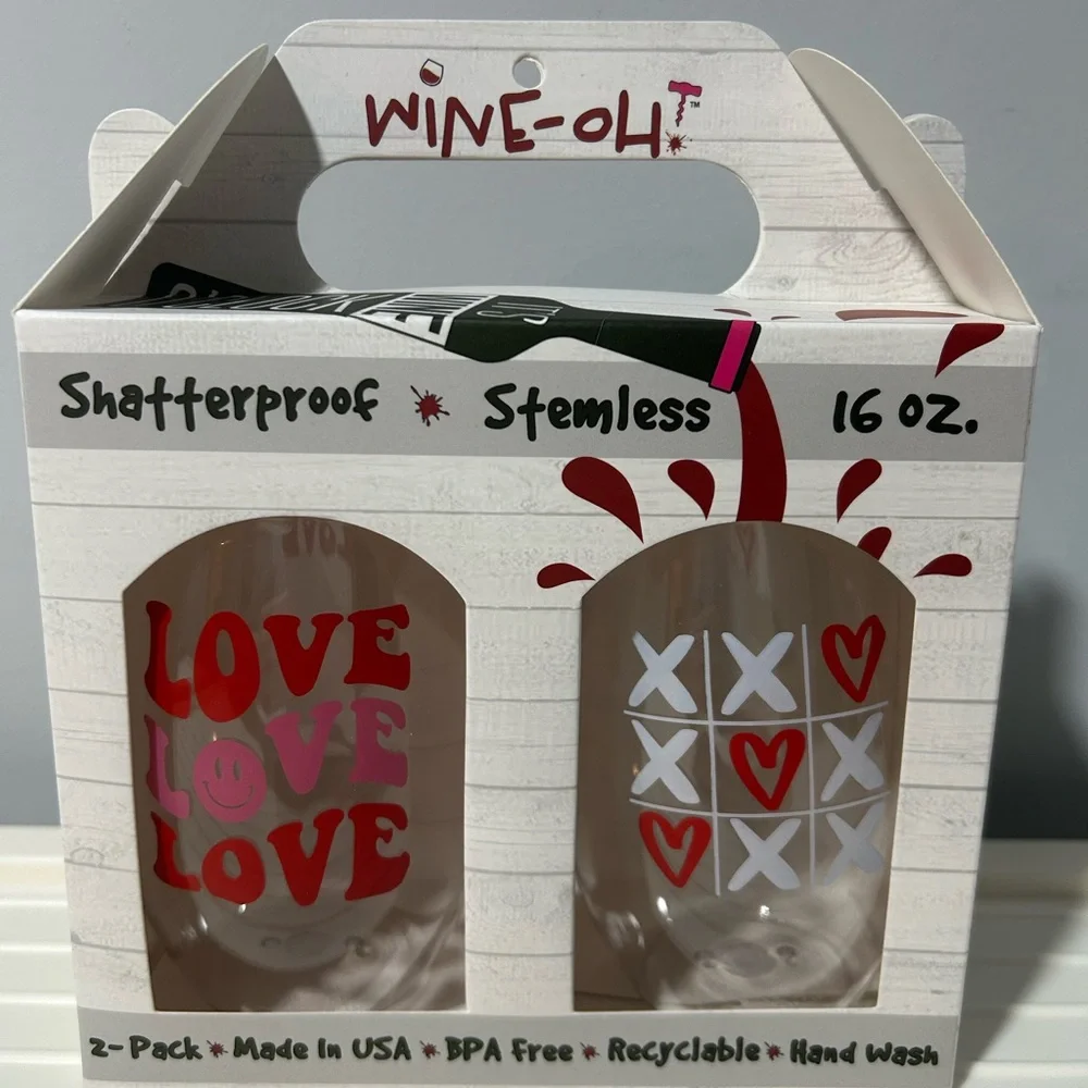 Love and Hearts Shatterproof Stemless Wine Glasses - Valentine’s/Galentine’s Day